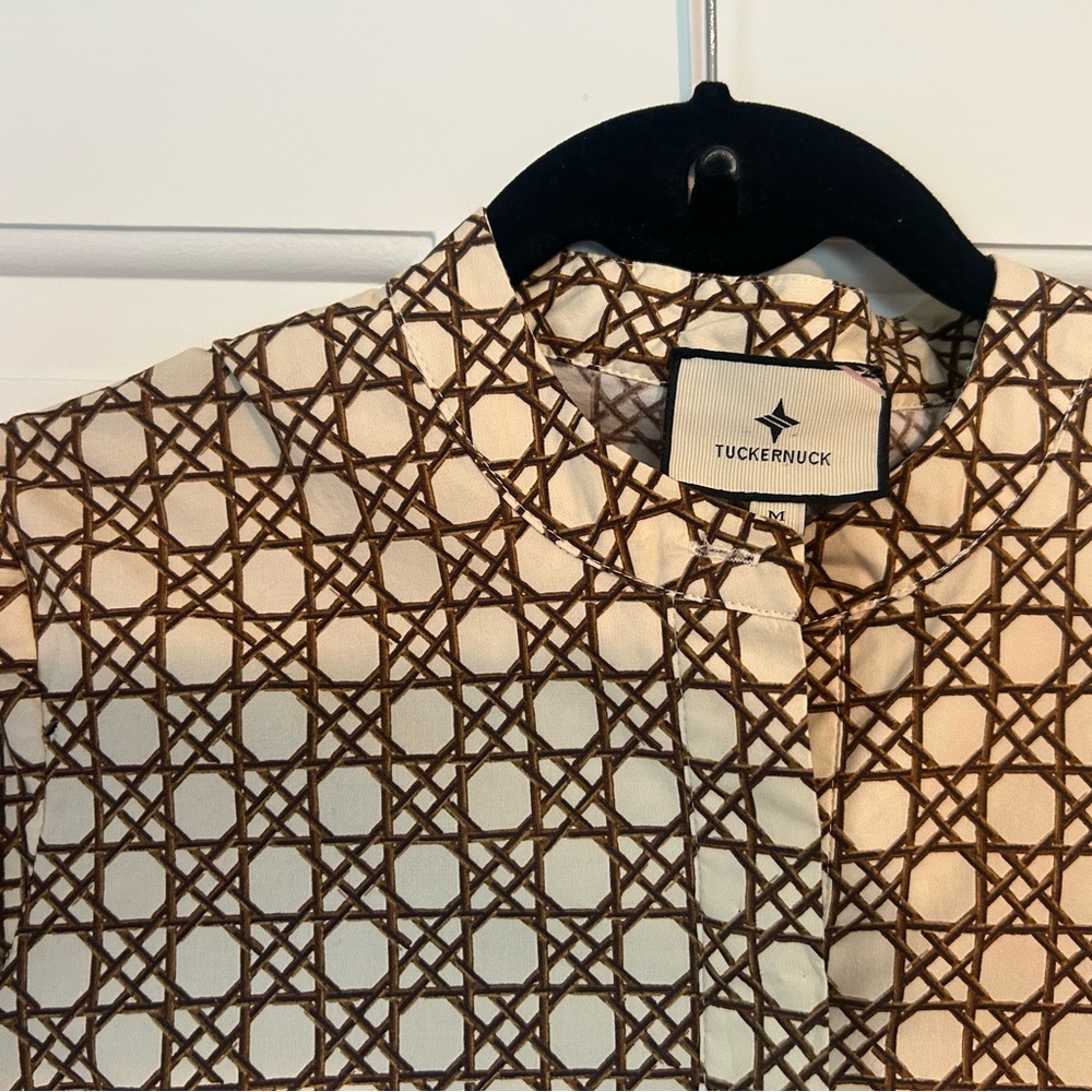 Tuckernuck Royal Shirt Dress in Brown and Cream Caning Print - Picture 3 of 5